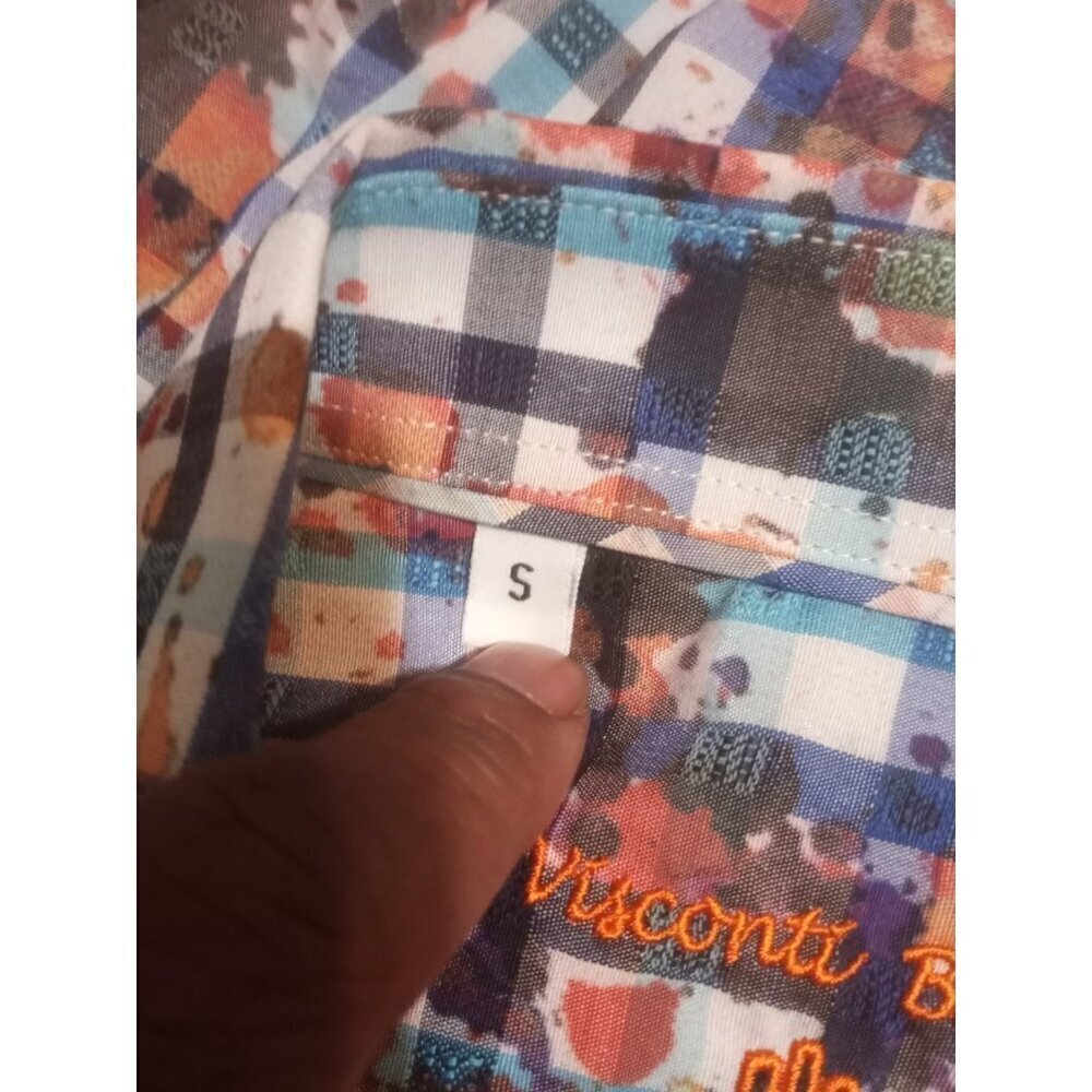Visconti Black Colorful Splatter Abstract Checked Button Down L/S Shirt Small S - Picture 9 of 12